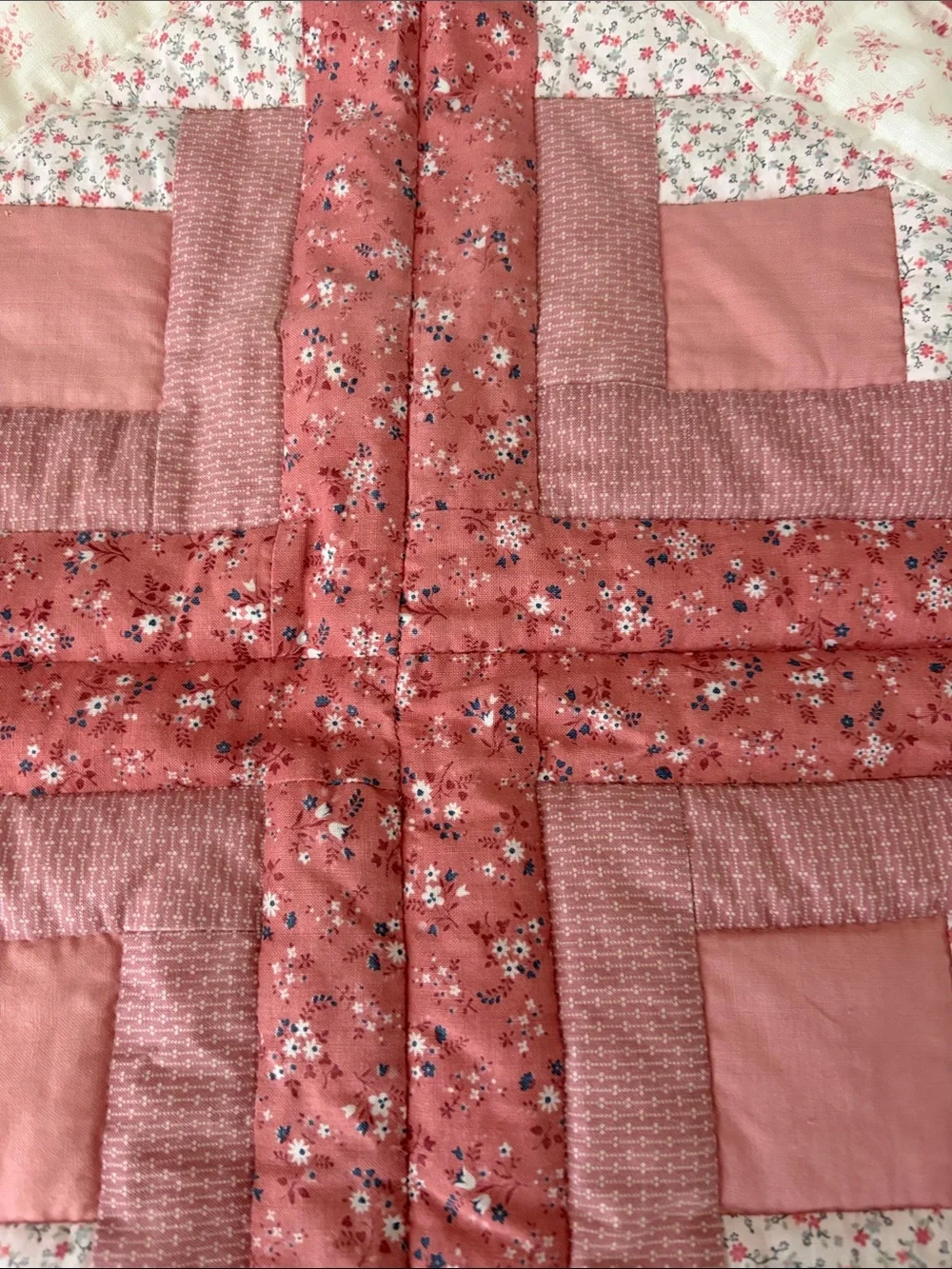 Handcrafted Pink Floral Patchwork Quilted Wall Hanging